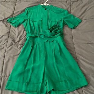 Green belted shorts jumpsuit